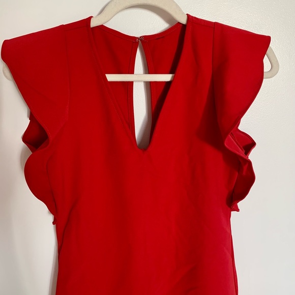 Bright Red Flutter Sleeve Yoana Baraschi Scuba Dress - Picture 2 of 6